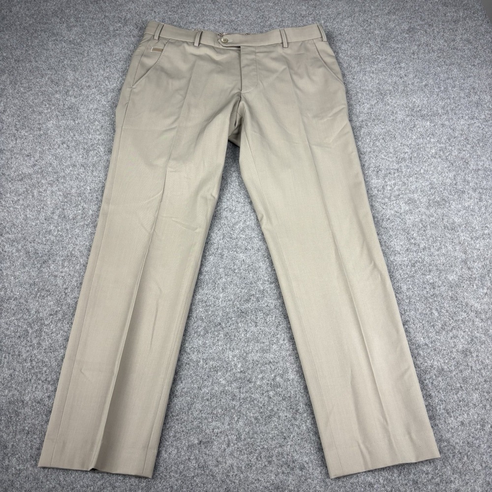 Meyer Bonn Dress Pants Men's 34x30 Beige Wool Blend Stretch Flat Front EU Luxury